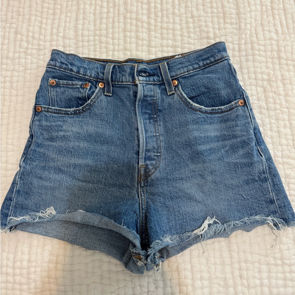 Levi's Blue Jean Shorts with Frayed Hem